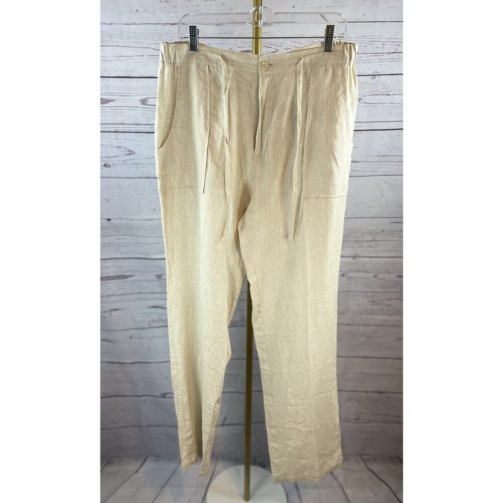 Bohio Mens Linen Drawstring Pants Natural Flat Front Beach Casual XL NWT